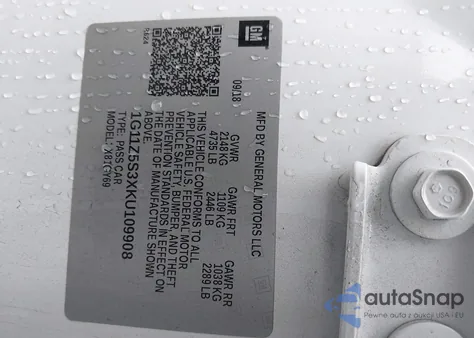 2019 Chevrolet Impala Lt z USA, uszkodzony, nr VIN 1G11Z5S3XKU109908